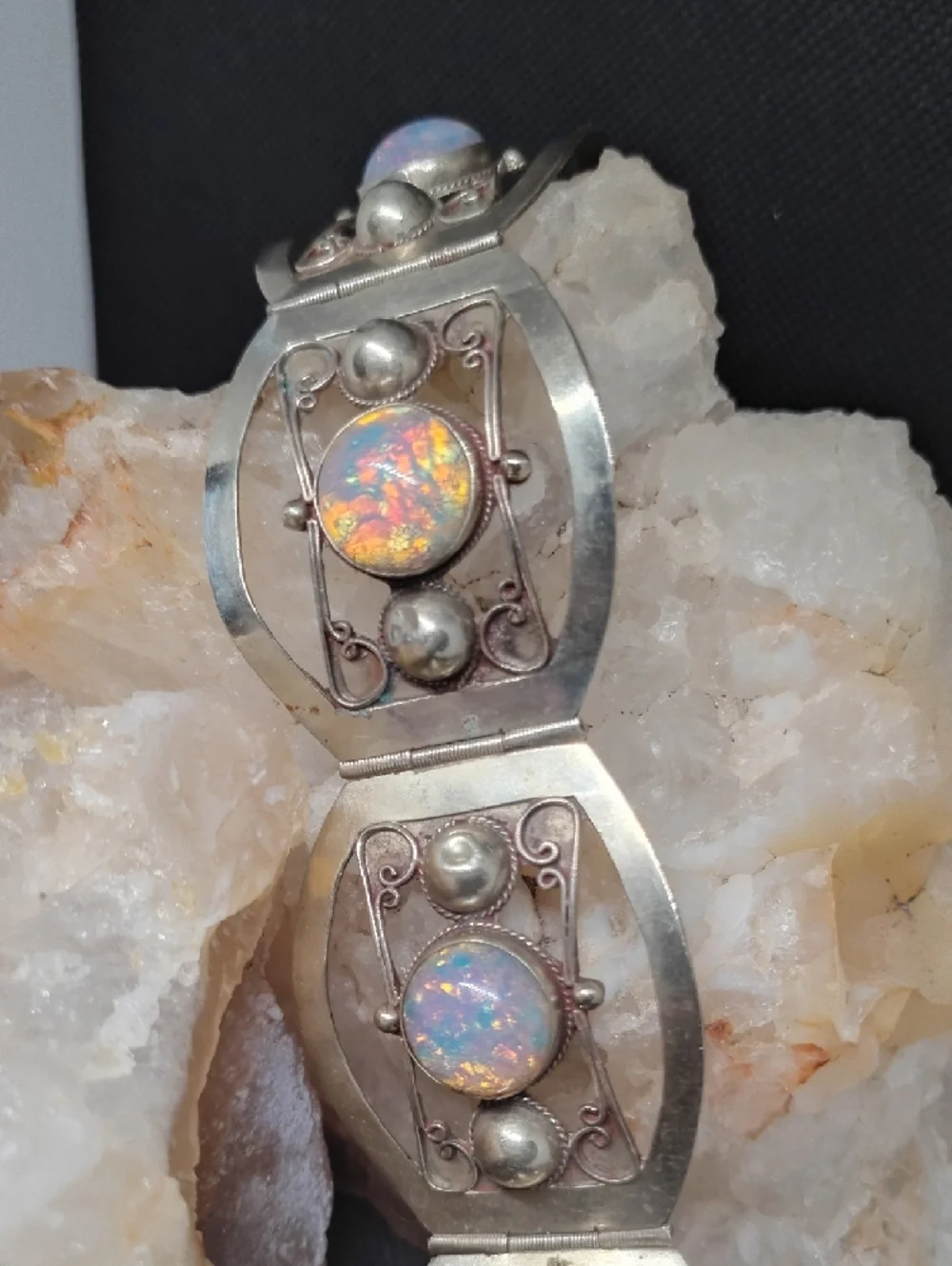 Hecho En Mexico Silver Opalescene Cabachon Panel Bracelet - - Picture 7 of 7